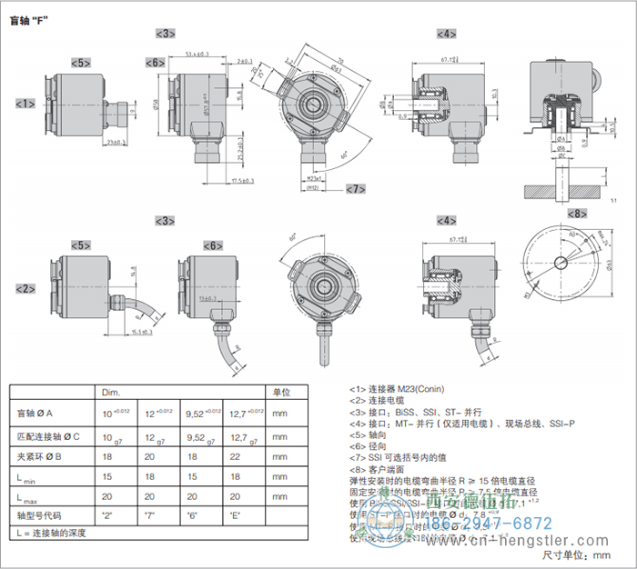 AC58-DeviceNet光電絕對(duì)值編碼器外形及安裝尺寸(盲軸F) 德國(guó)hengstler(亨士樂(lè))編碼器