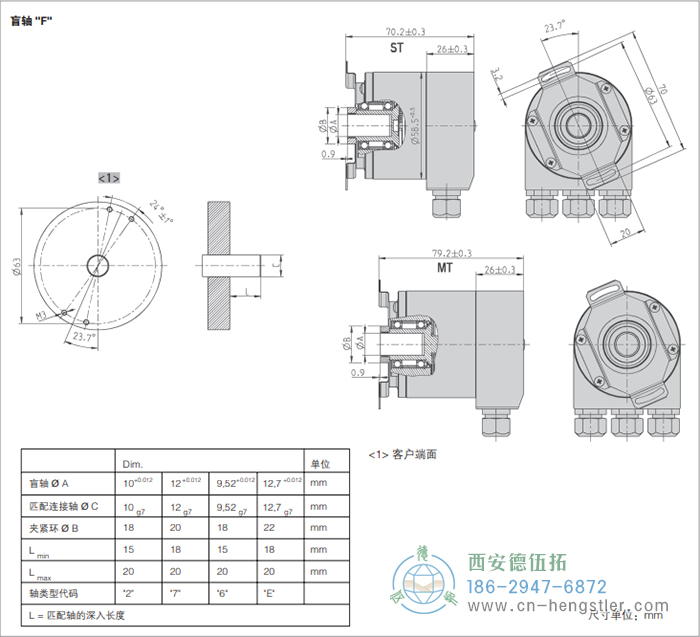 AC58-DeviceNet光電絕對(duì)值編碼器外形及安裝尺寸(盲軸F) 德國(guó)hengstler(亨士樂(lè))編碼器