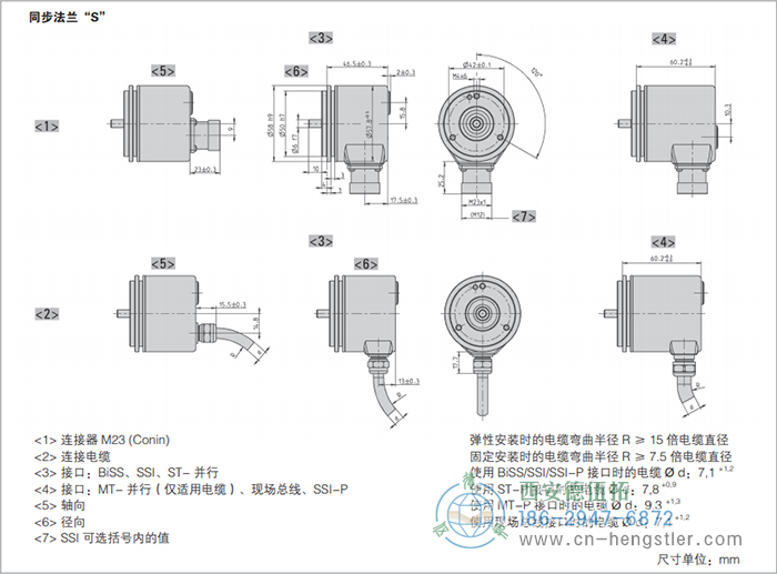 AC58-Interbus標(biāo)準(zhǔn)光電絕對(duì)值型編碼器外形及安裝尺寸(同步法蘭S) 德國hengstler(亨士樂)編碼器