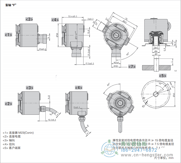 AC58-Interbus標(biāo)準(zhǔn)光電絕對(duì)值型編碼器外形及安裝尺寸(盲軸F) 德國hengstler(亨士樂)編碼器