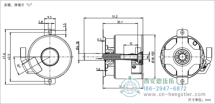 AD34電機(jī)反饋系統(tǒng)光電絕對(duì)值編碼器外形及安裝尺寸(多圈，彈簧片U) 德國(guó)hengstler(亨士樂)編碼器