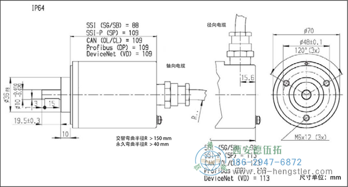 AX70/AX71-Profibus防爆光電絕對值編碼器外形及安裝尺寸IP64 德國hengstler(亨士樂)編碼器