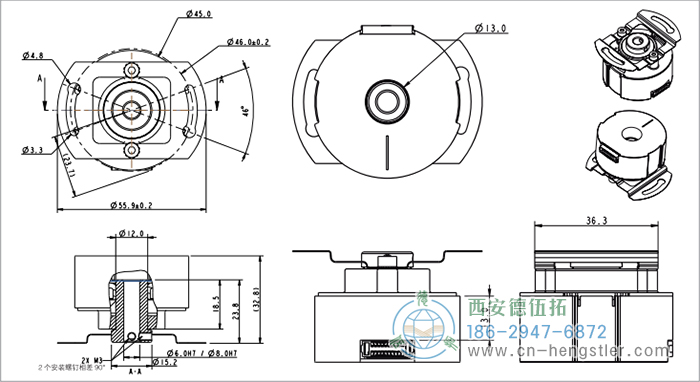 HC18空心軸電機(jī)反饋增量編碼器外形及安裝尺寸(空心軸) 德國(guó)hengstler(亨士樂)編碼器